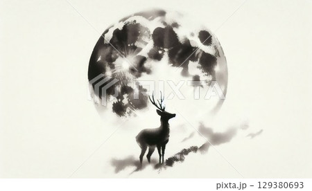水墨画ー鹿 水墨画 墨絵 鹿 動物のイラスト素材 - PIXTA