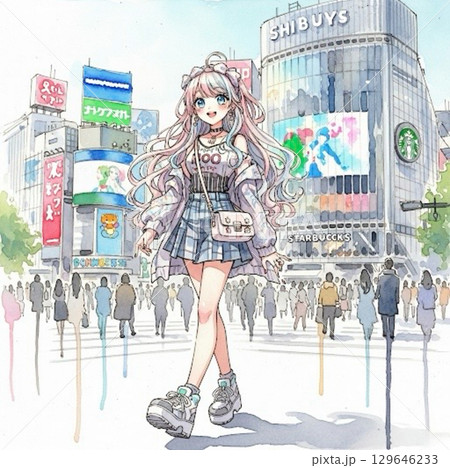 美少女 水彩画の写真素材 - PIXTA