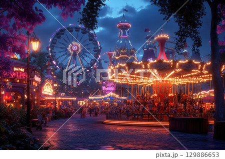 メリーゴーランド型オルゴール 遊園地 豪華絢爛 ライトアップ イルミネーション 名古屋港遊園地にあるメリーゴーランドです。クリスマスで美しく