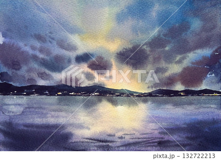 水彩 風景 水彩画 湖の写真素材 - PIXTA