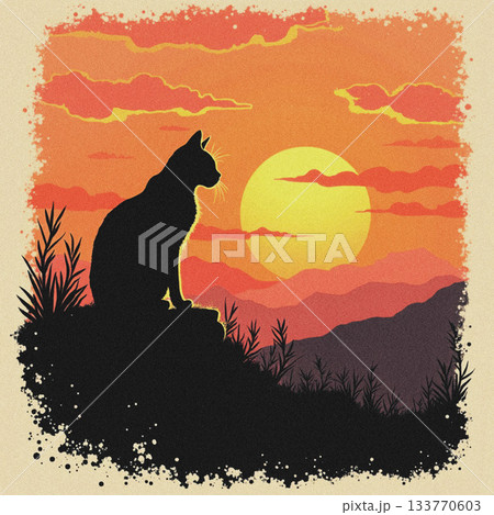 猫 夕焼け シルエット ねこの写真素材 - PIXTA