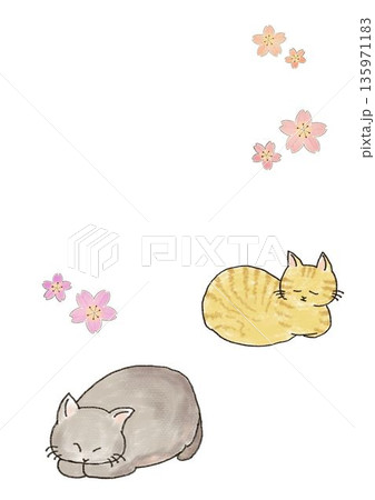 桜猫のイラスト素材 - PIXTA