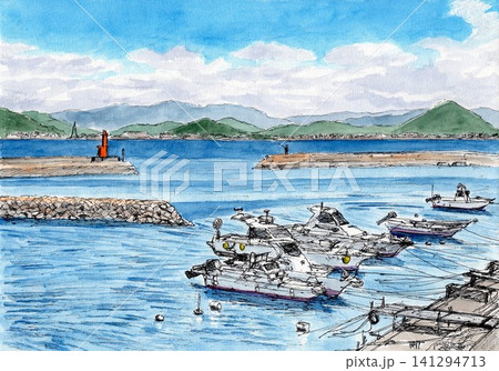 スケッチ 水彩画 風景 船の写真素材 - PIXTA